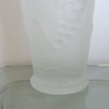 Vase en verre givré, dépoli, made in Italy, décor de pommes et de raisins