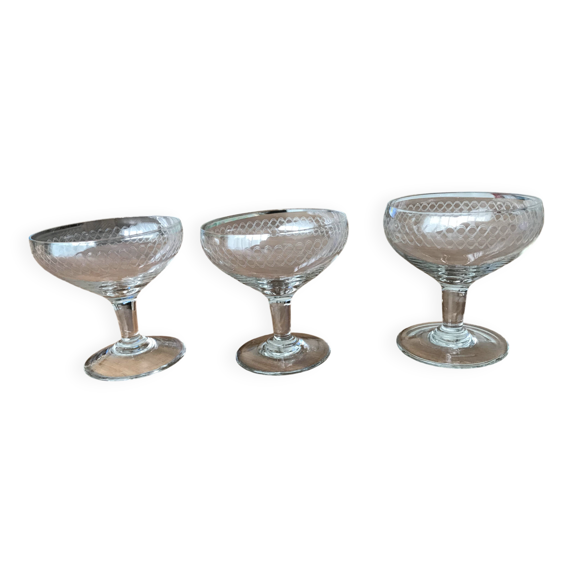3 crystal champagne glasses