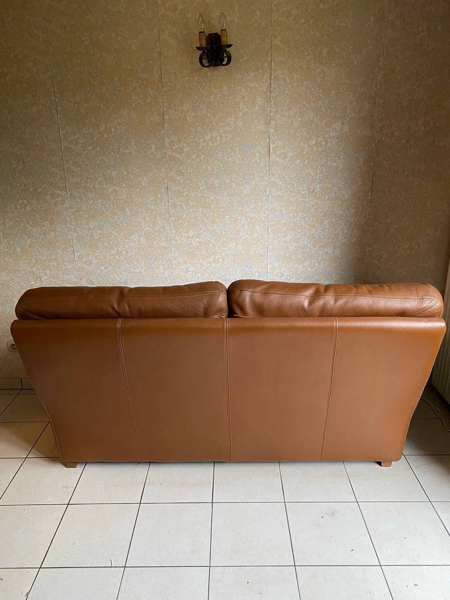 Vintage leather sofa 2 seater convertible caramel color