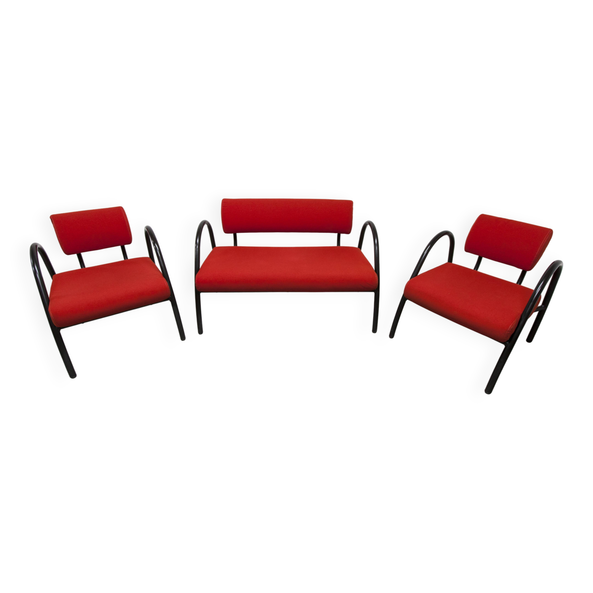 Sofa set with 2 designer armchairs 2001 red