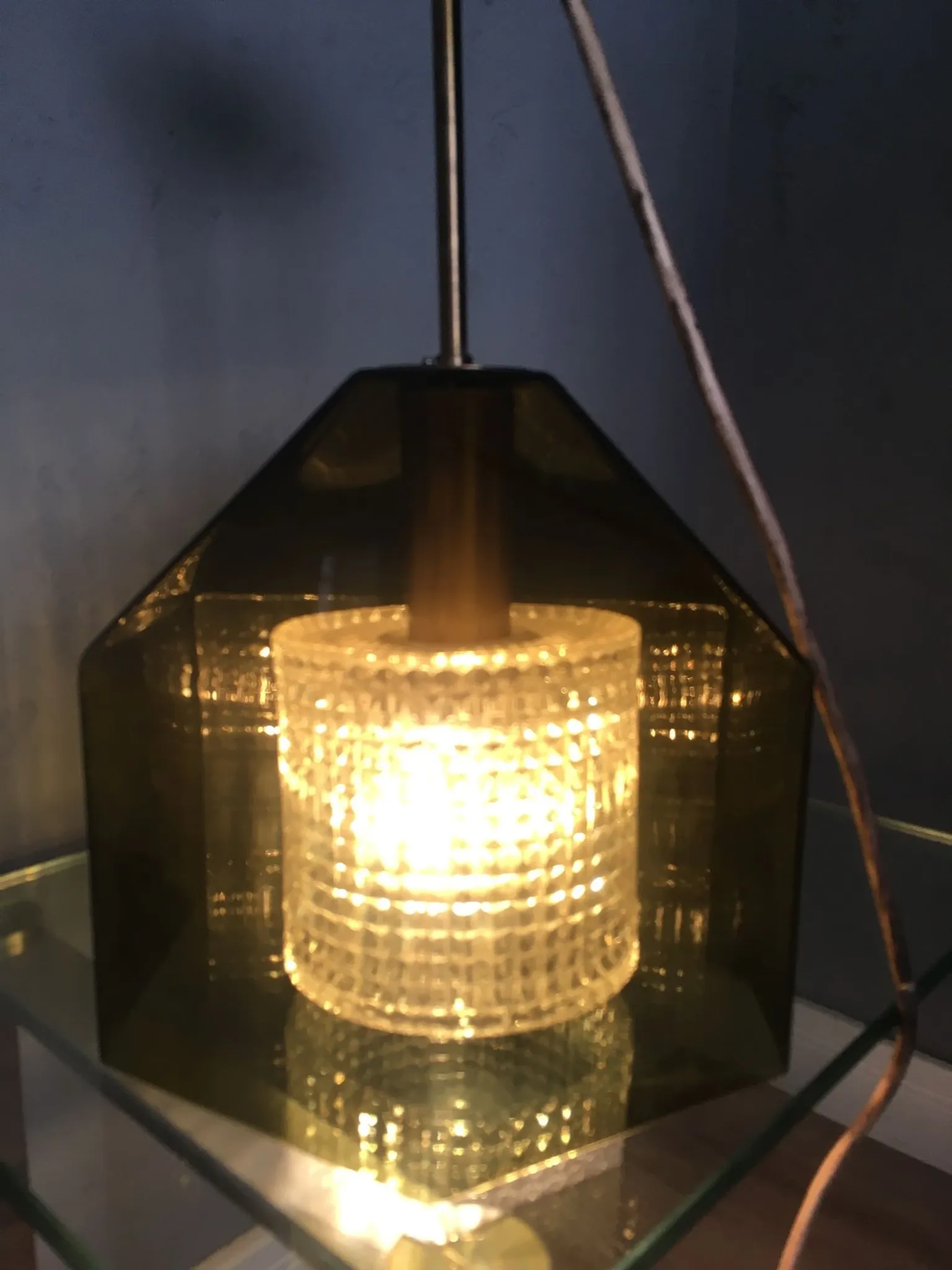 Carl Fagerlund for Orrefors smoked glass pendant lamp, 1960s