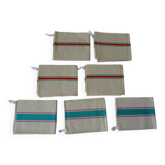 Set of 7 old linen tea towels France