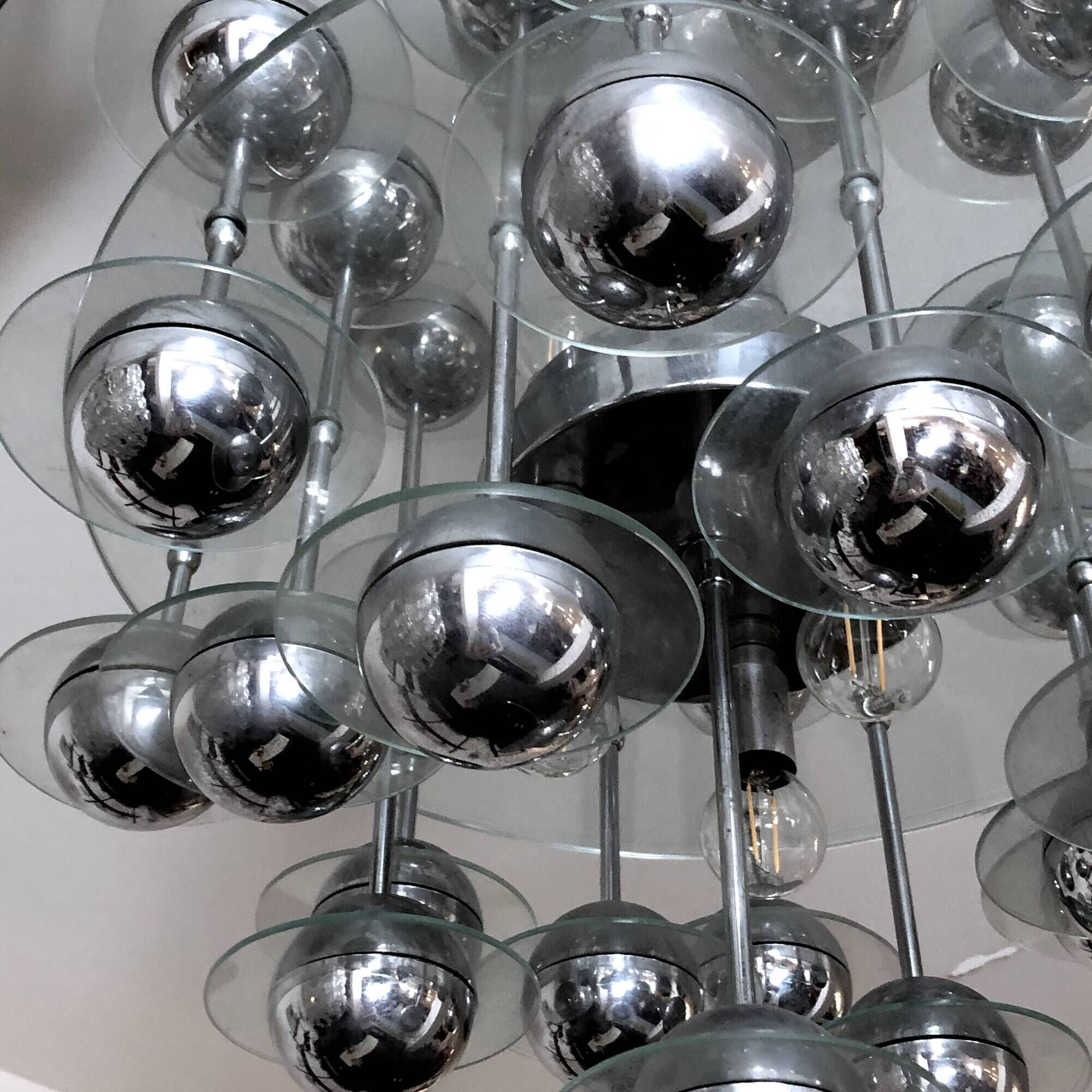 Reggiani, Vintage Italian Space Age Glass and Chrome Chandelier, 1970s