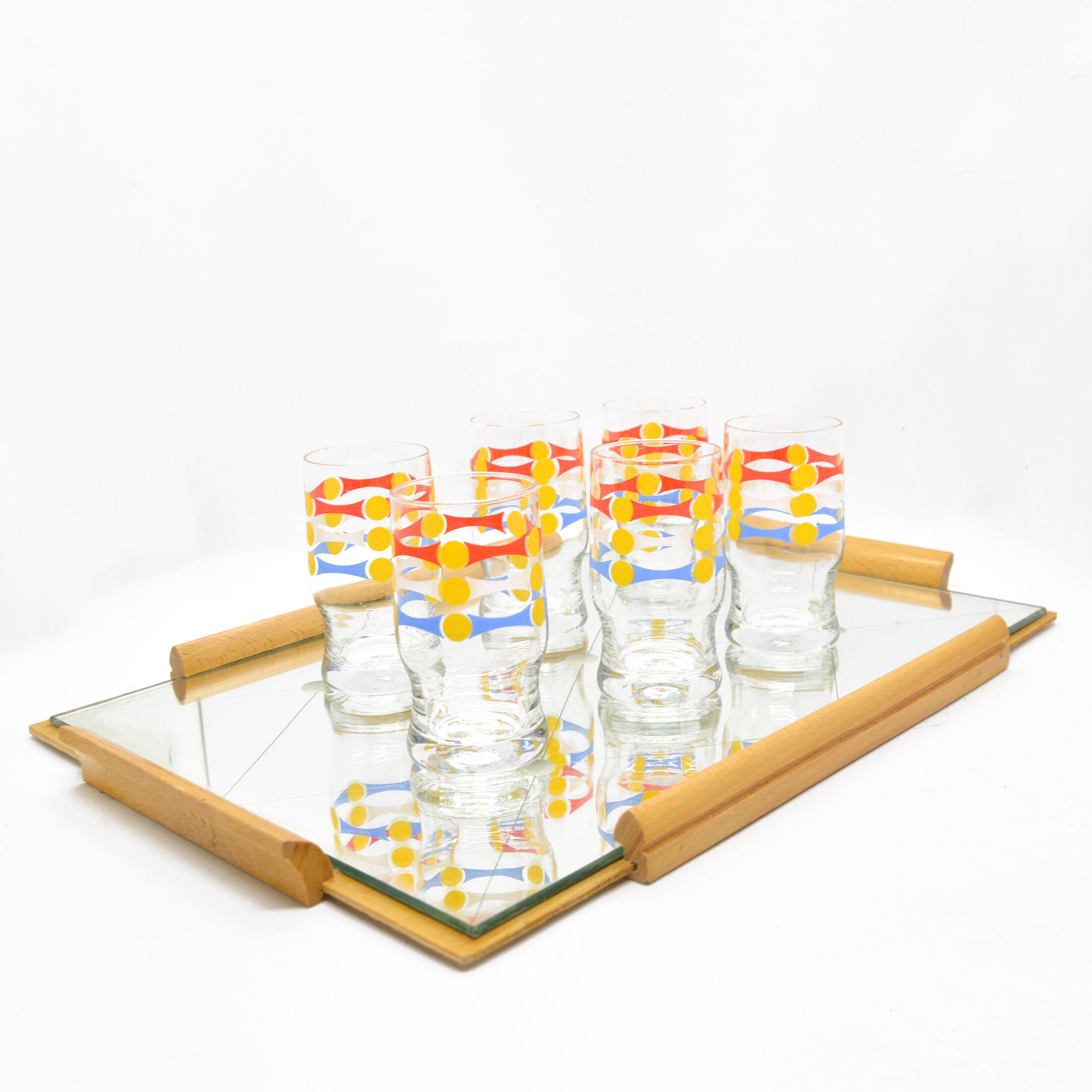 1960 set of 6 glasses with mirror tray, Germany