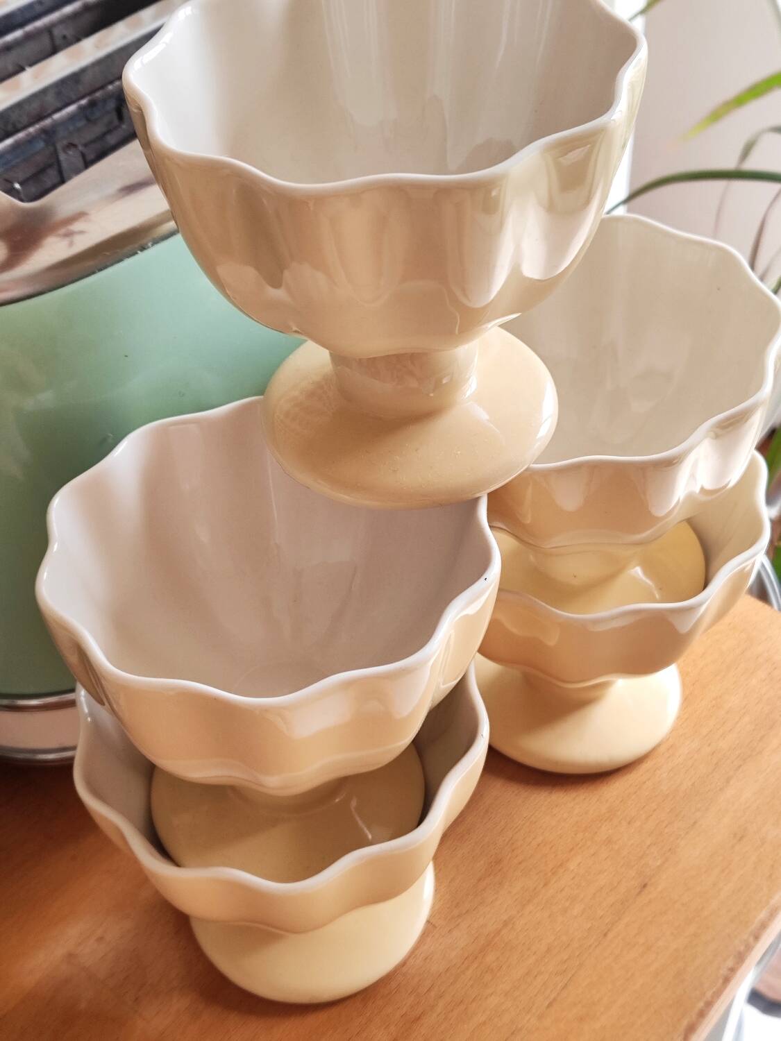 Pale yellow ceramic dessert cups