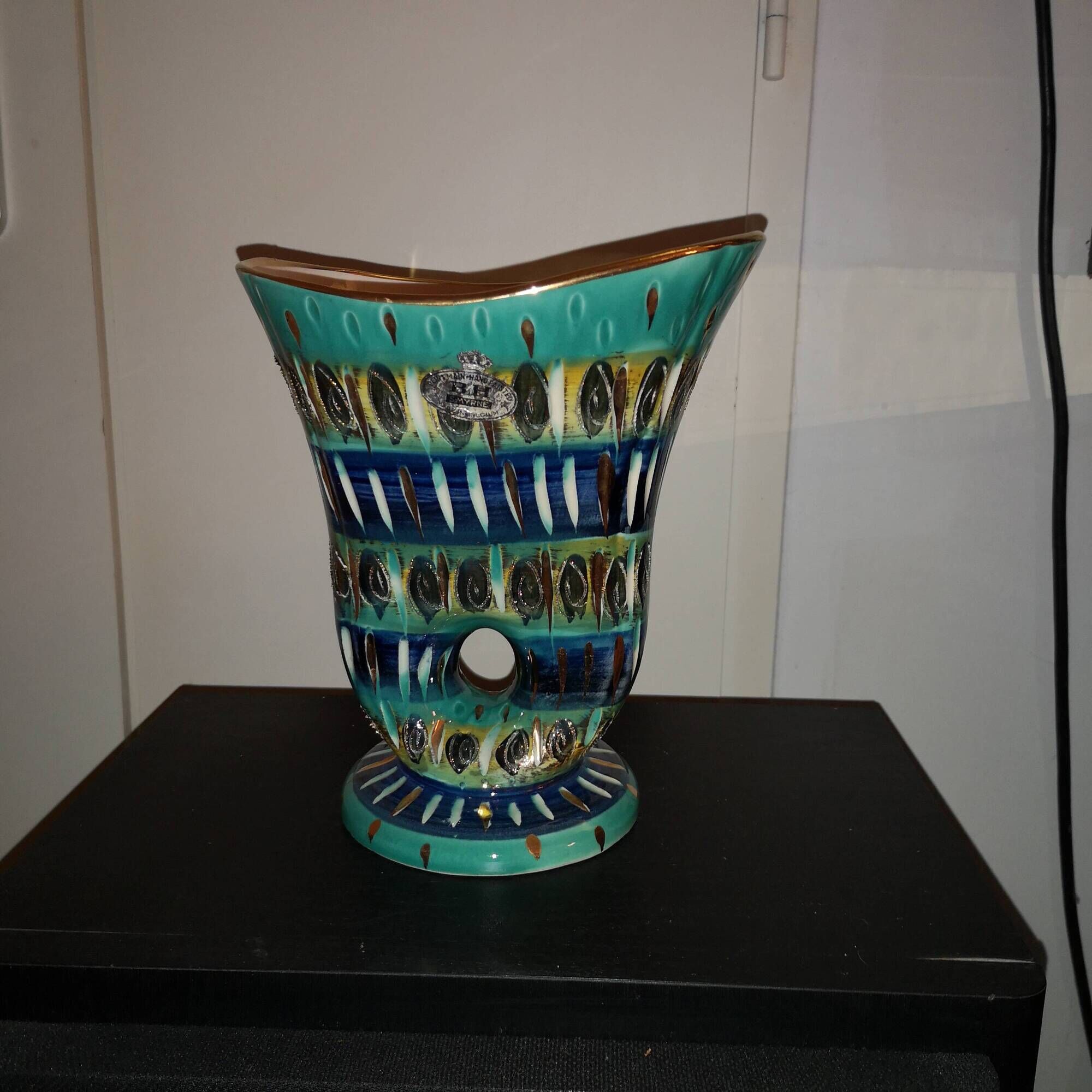 large sculptural vase "with hole" by Hubert Bequet – Smyrna decor – 1950s/60s
