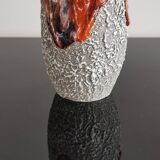 Zoomorphic vase in fat lava orange/brown flamed Vallauris style ceramic