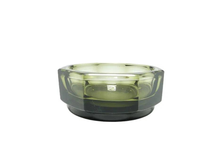 Art Deco Caddy, Olivine Crystal, Moser, Czechoslovakia, 1930s