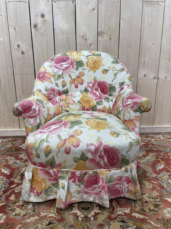 Fauteuil crapaud Napoléon III tissu fleuri