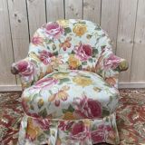 Fauteuil crapaud Napoléon III tissu fleuri