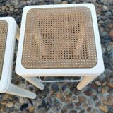 Lot 3 tabourets bar bois / cannage