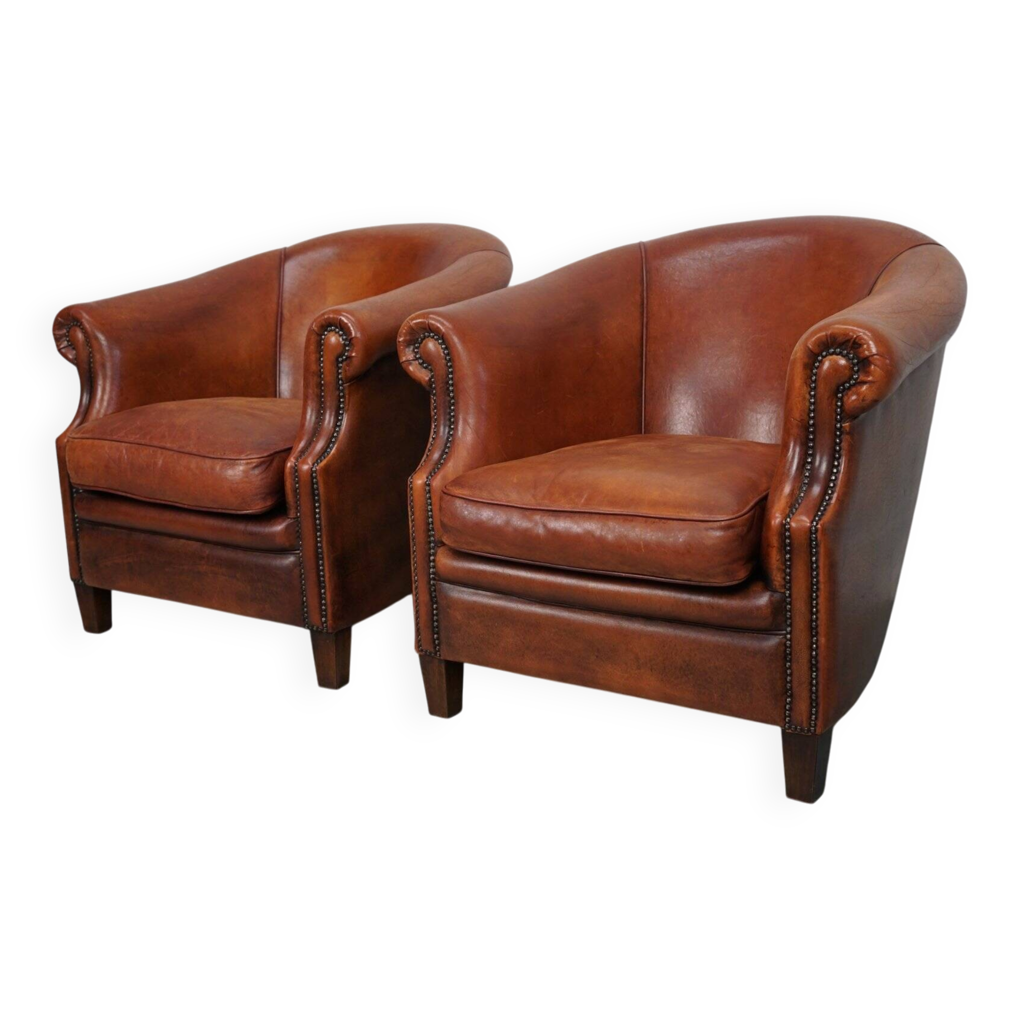 Vintage Dutch cognac leather club chair, 1970s, set of 2