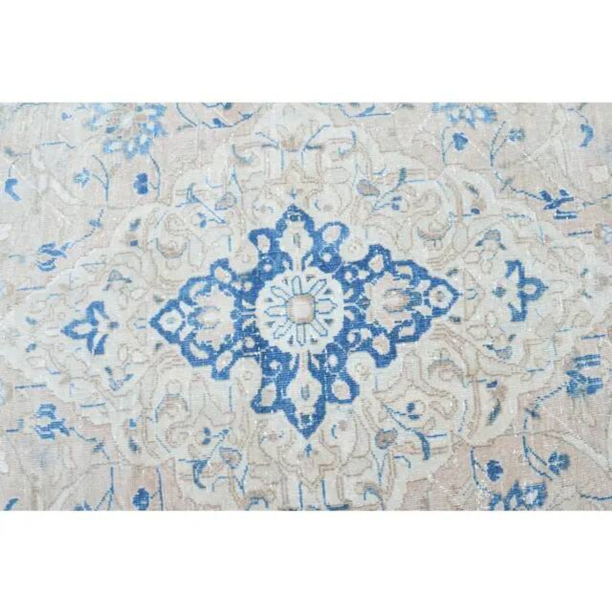 1970s Vintage Persian Handmade Wool Cotton Blue Area Rug 297x400