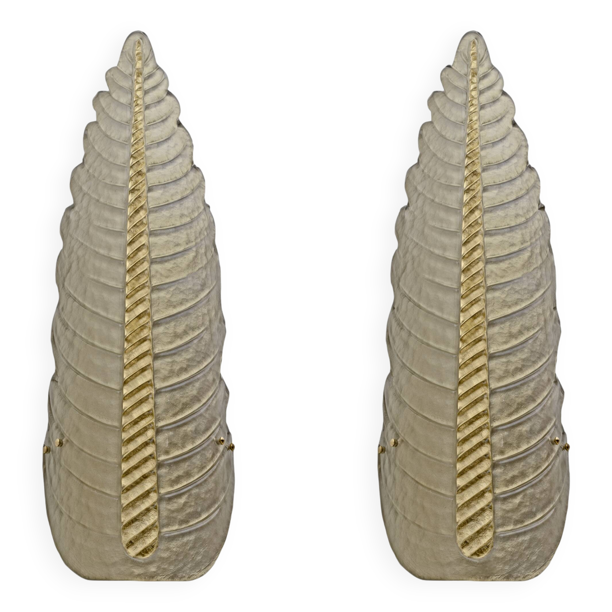 Pair of Mid-Century Modern Murano Glass Amethyst Pink Big Leafs Sconces