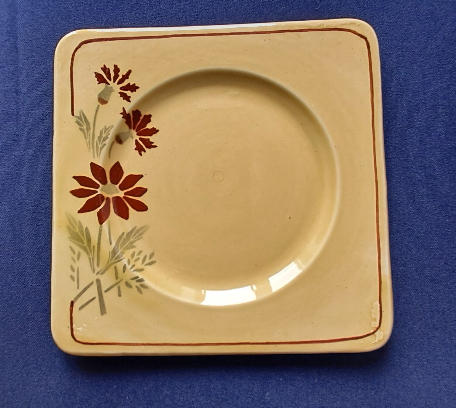 6 square dessert plates, ironstone. 1940s-50s.