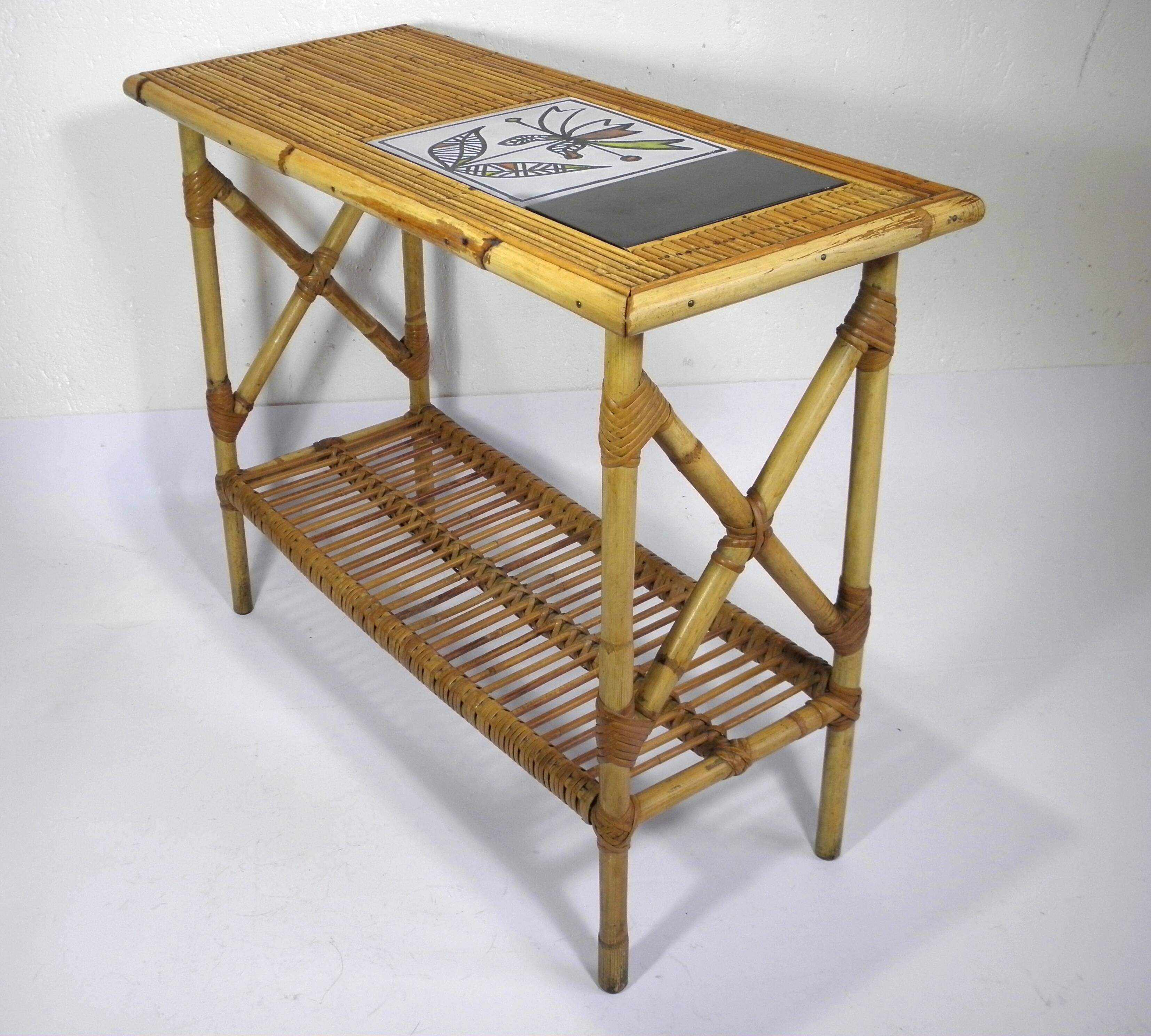 Rattan and ceramic console table - AUDOUX - MINNET and Roger CAPRON