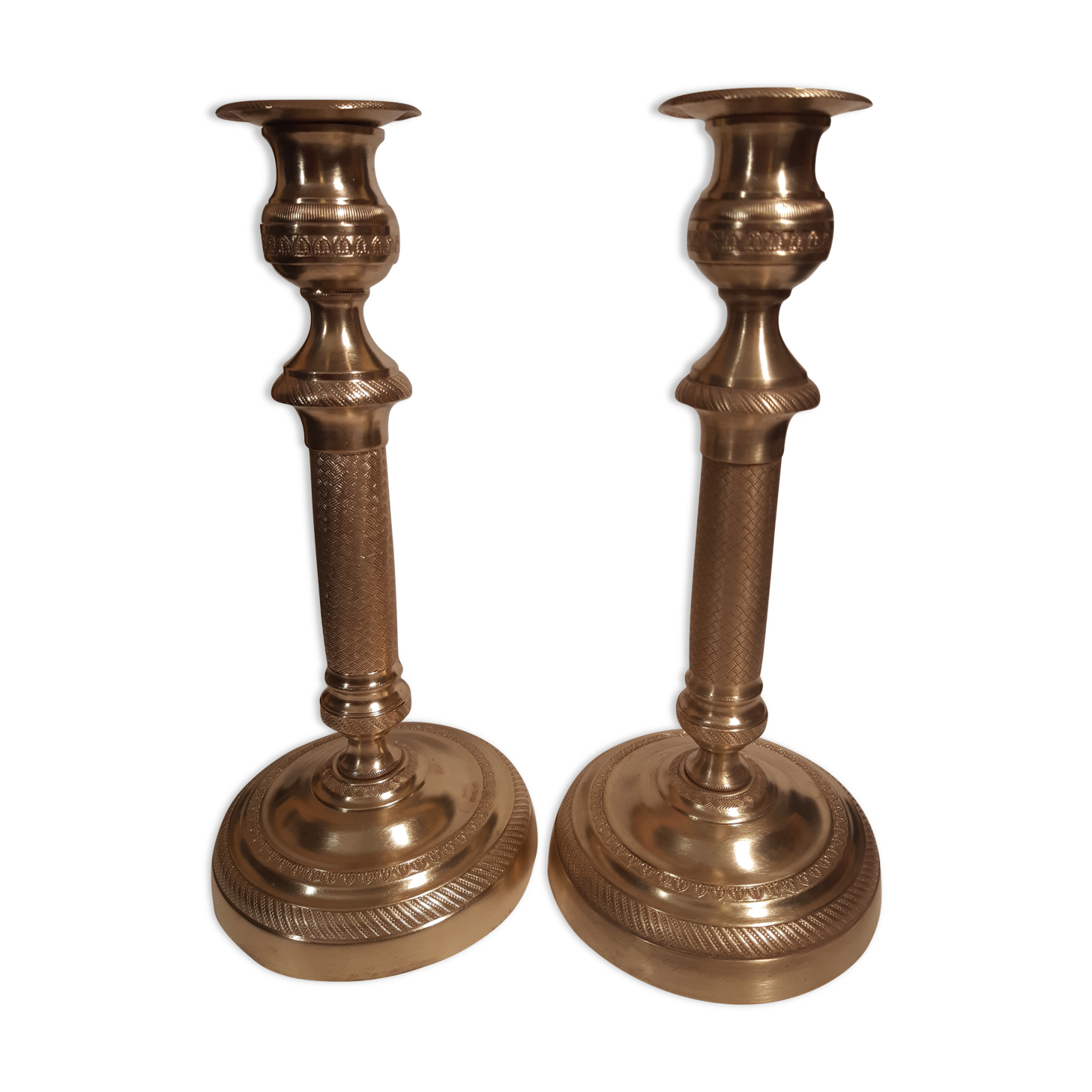 Pair of bronze torches or richly chiseled golden airain 19th century