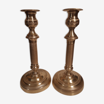 Pair of bronze torches or richly chiseled golden airain 19th century
