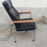 Vintage leather and teak armchair