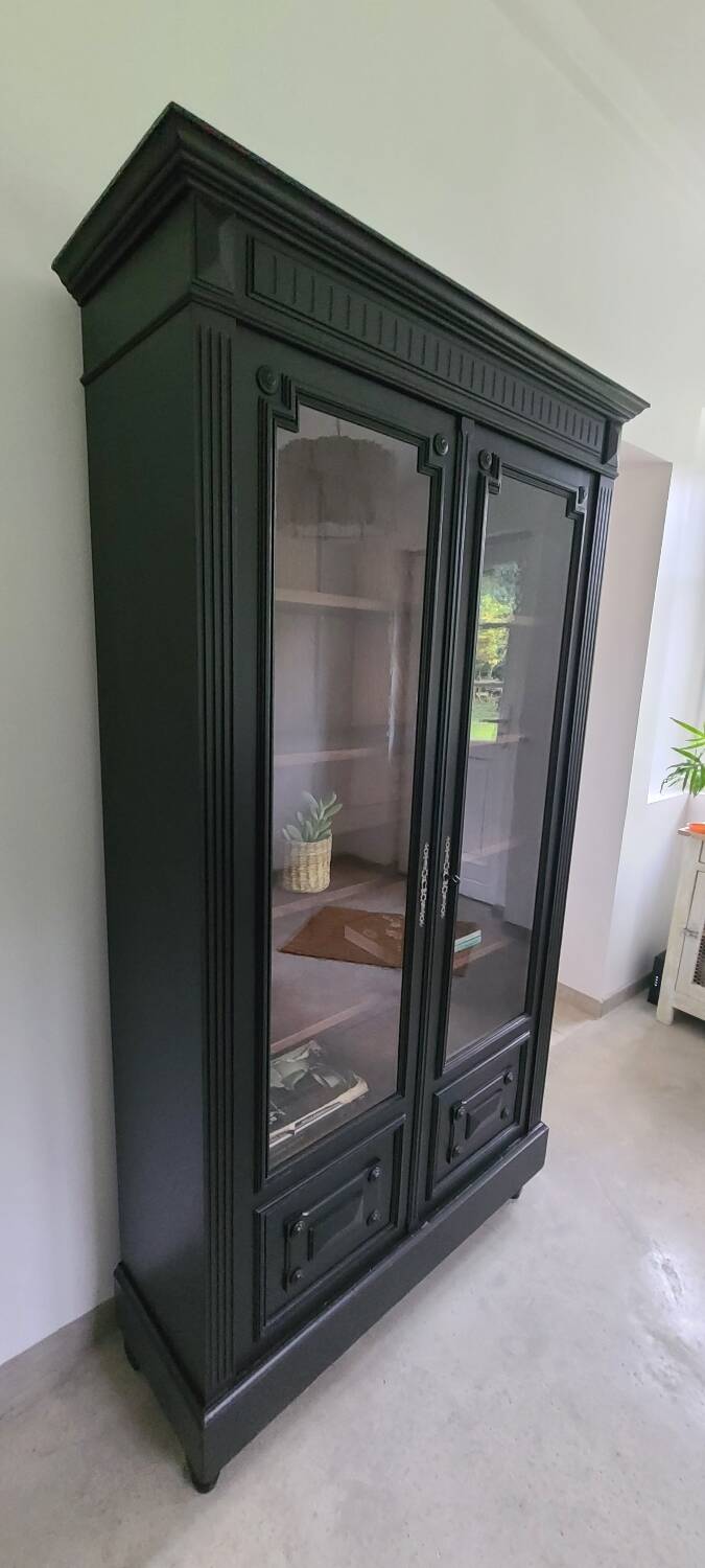 Old black Napoleon III display case, dresser, cabinet of curiosities, storage unit