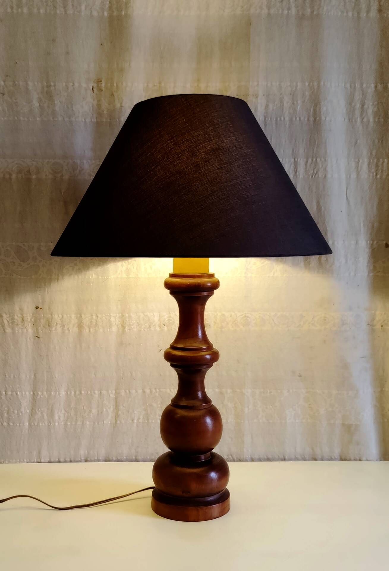 Table lamp base made of solid turned wood - mid 20th century