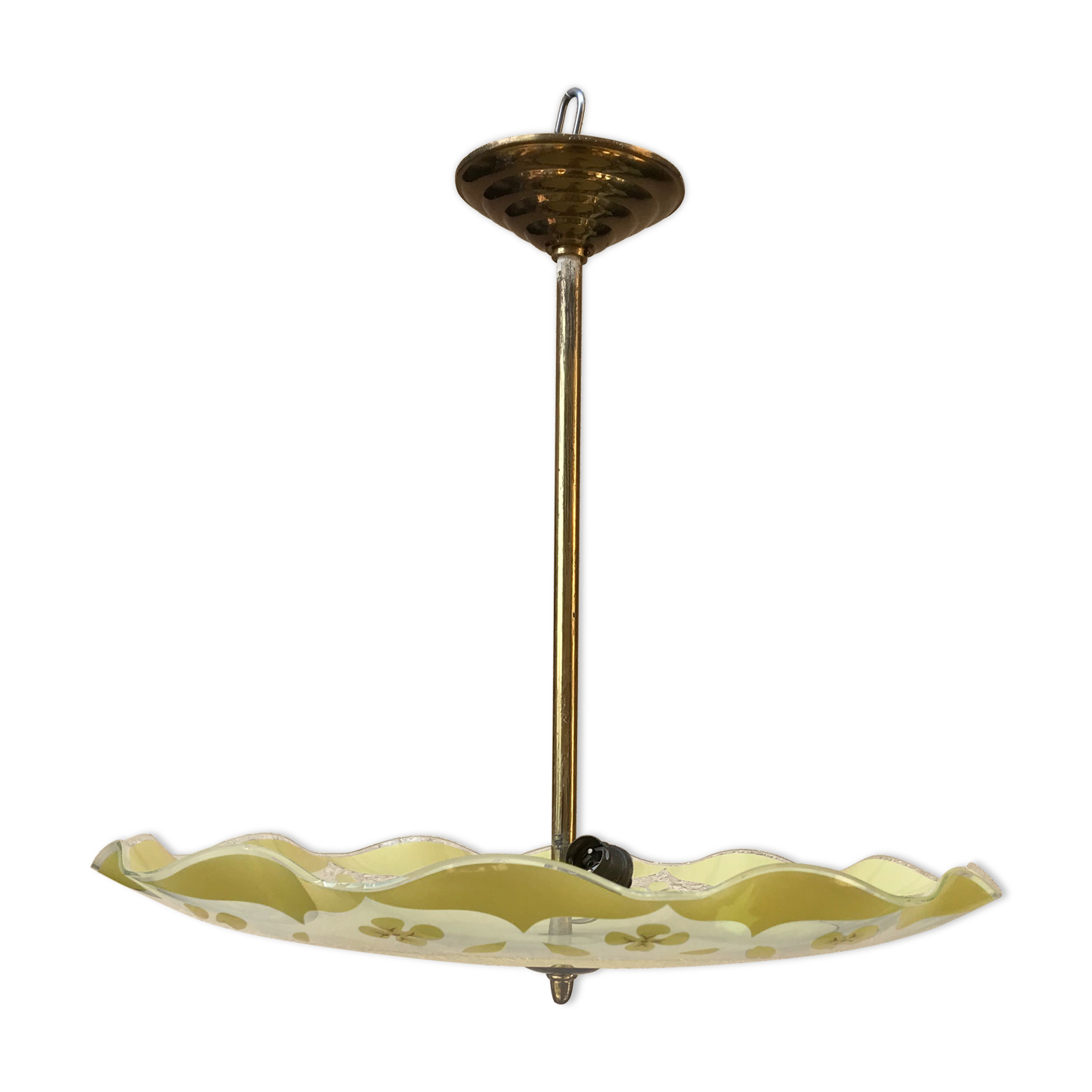 Brass and yellow glass hanging lamp