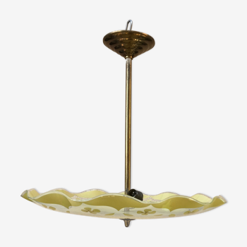 Brass and yellow glass hanging lamp