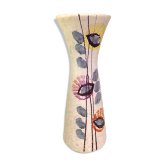 Grey cermal vase and polychrome decor by Jasba / vintage 60s-70s