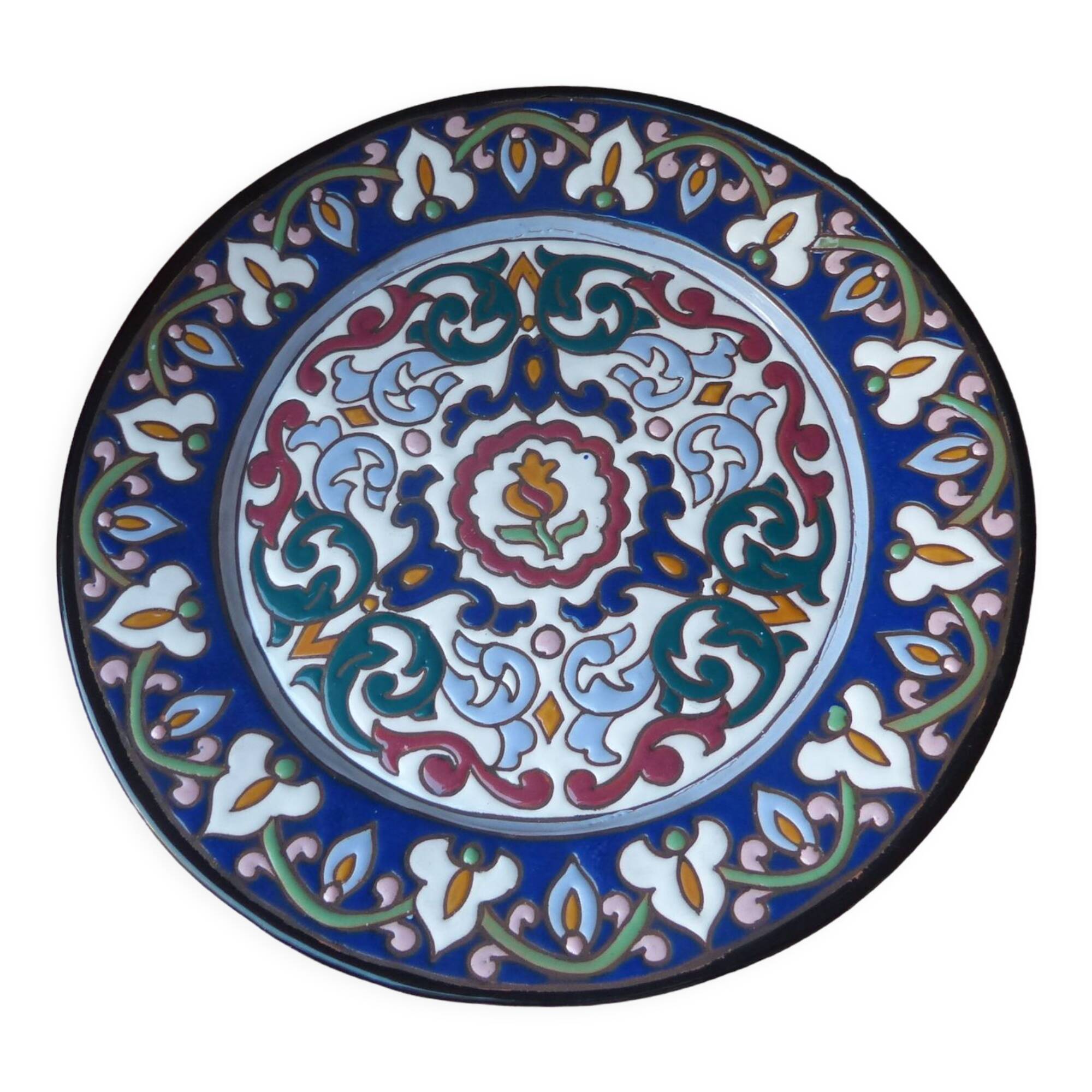 Old plate in faience blue decoration stamped A.Alvarez, serving dish, aperitif dish