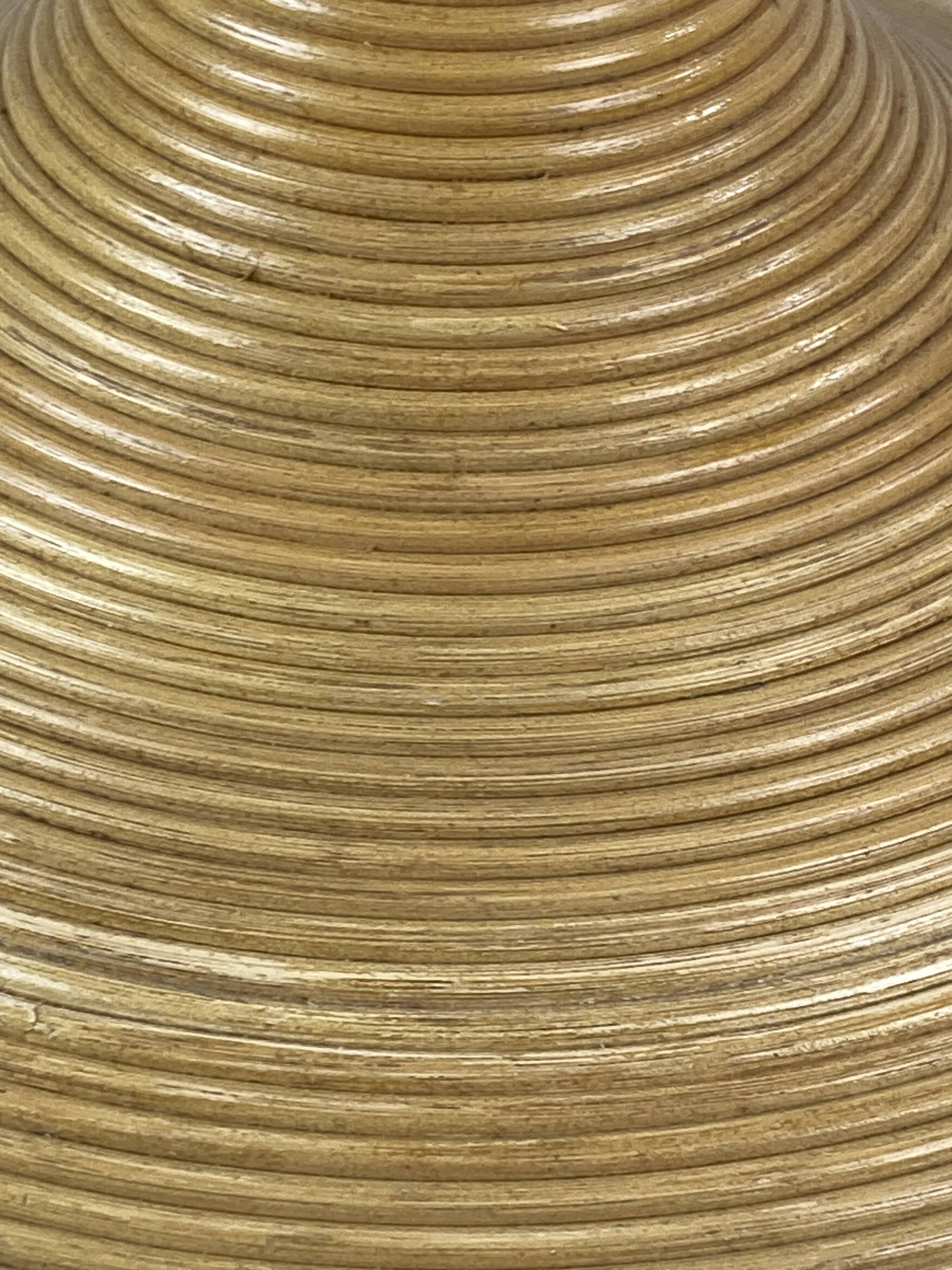 Pencil Reed Rattan Bamboo Hanging Pendant Lamps, Italy, 1970s, Set of 2