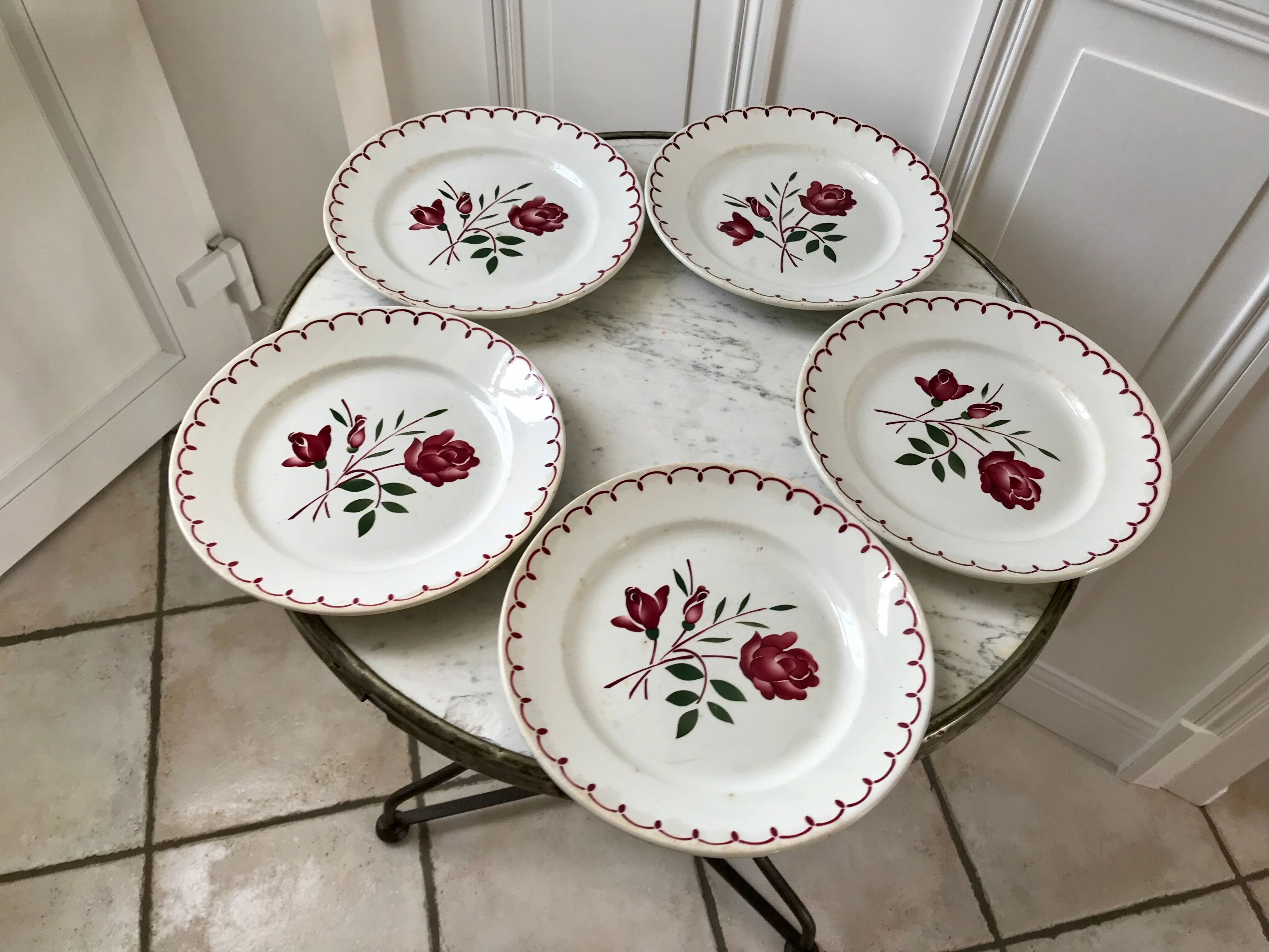 Set of 5 flat plates Badonviller with flowers 30s
