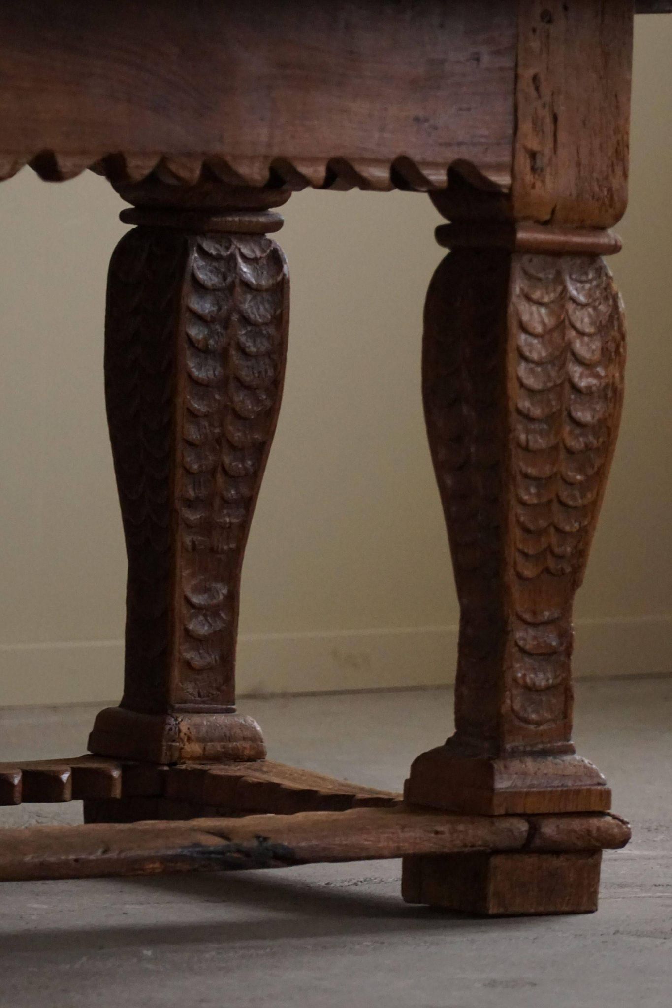 Antique Baroque dining table/desk in oak, Danish cabinetmaker, 19th century.