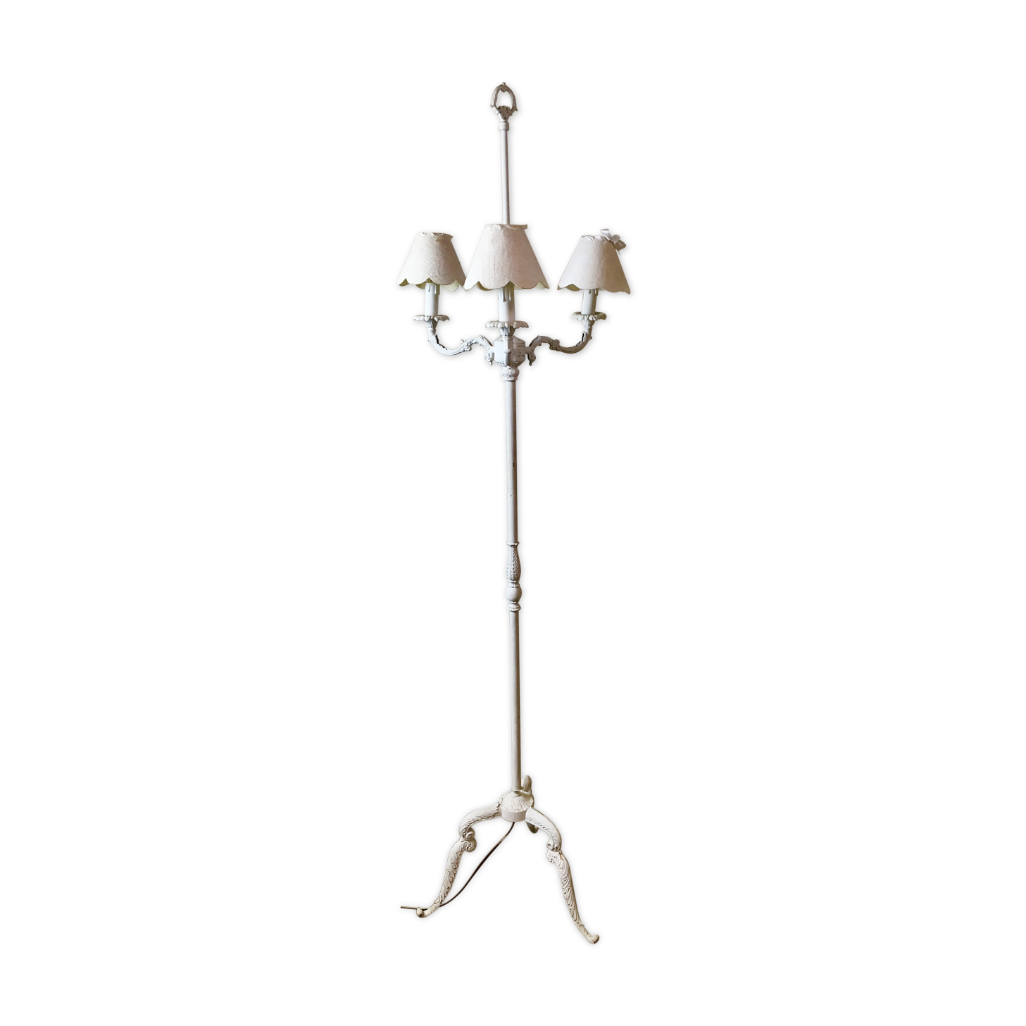 Floor lamp three lights solid bronze patina white