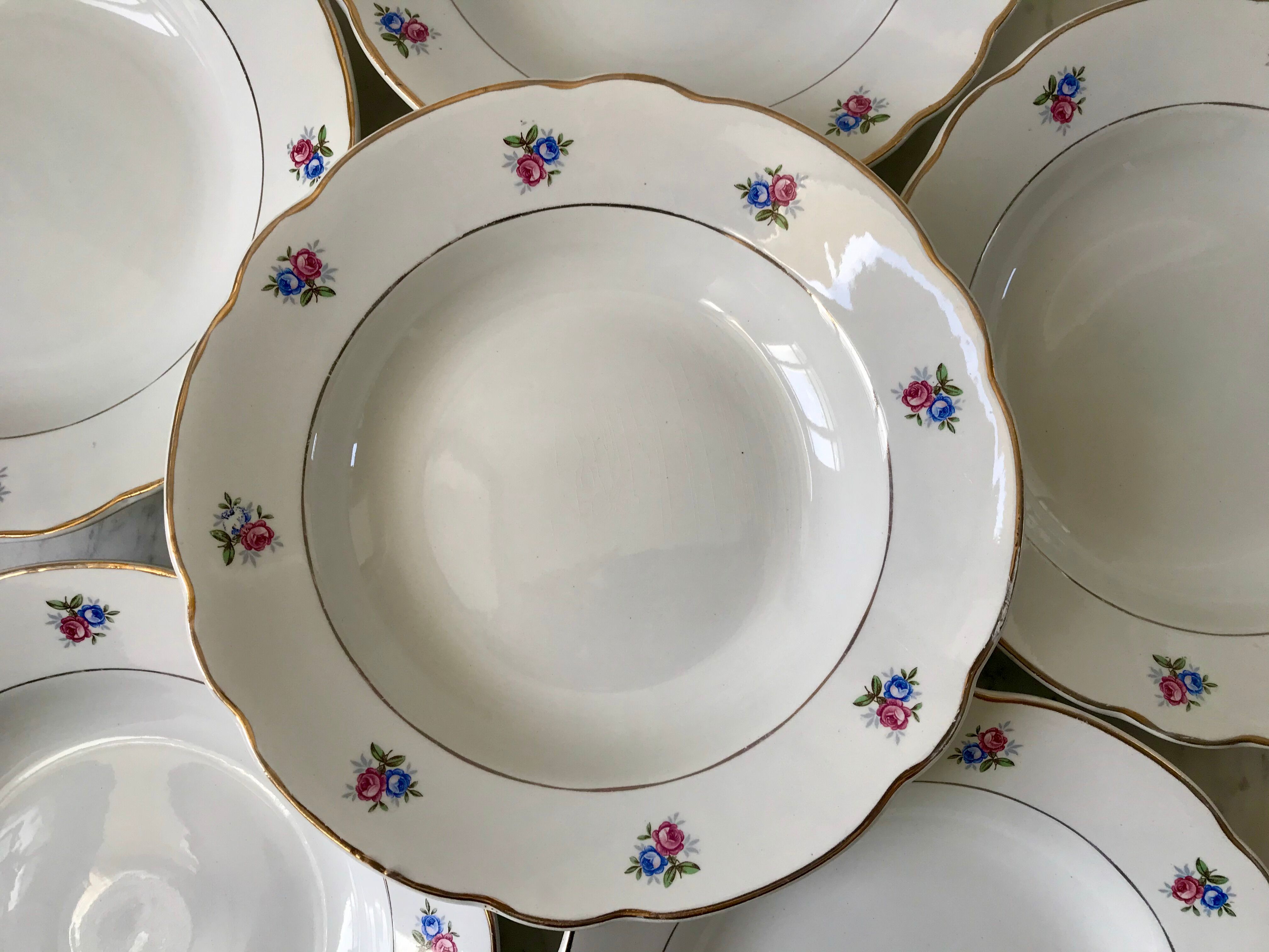 set of 6 hollow plates Digoin Sarreguemines small flowers 50s