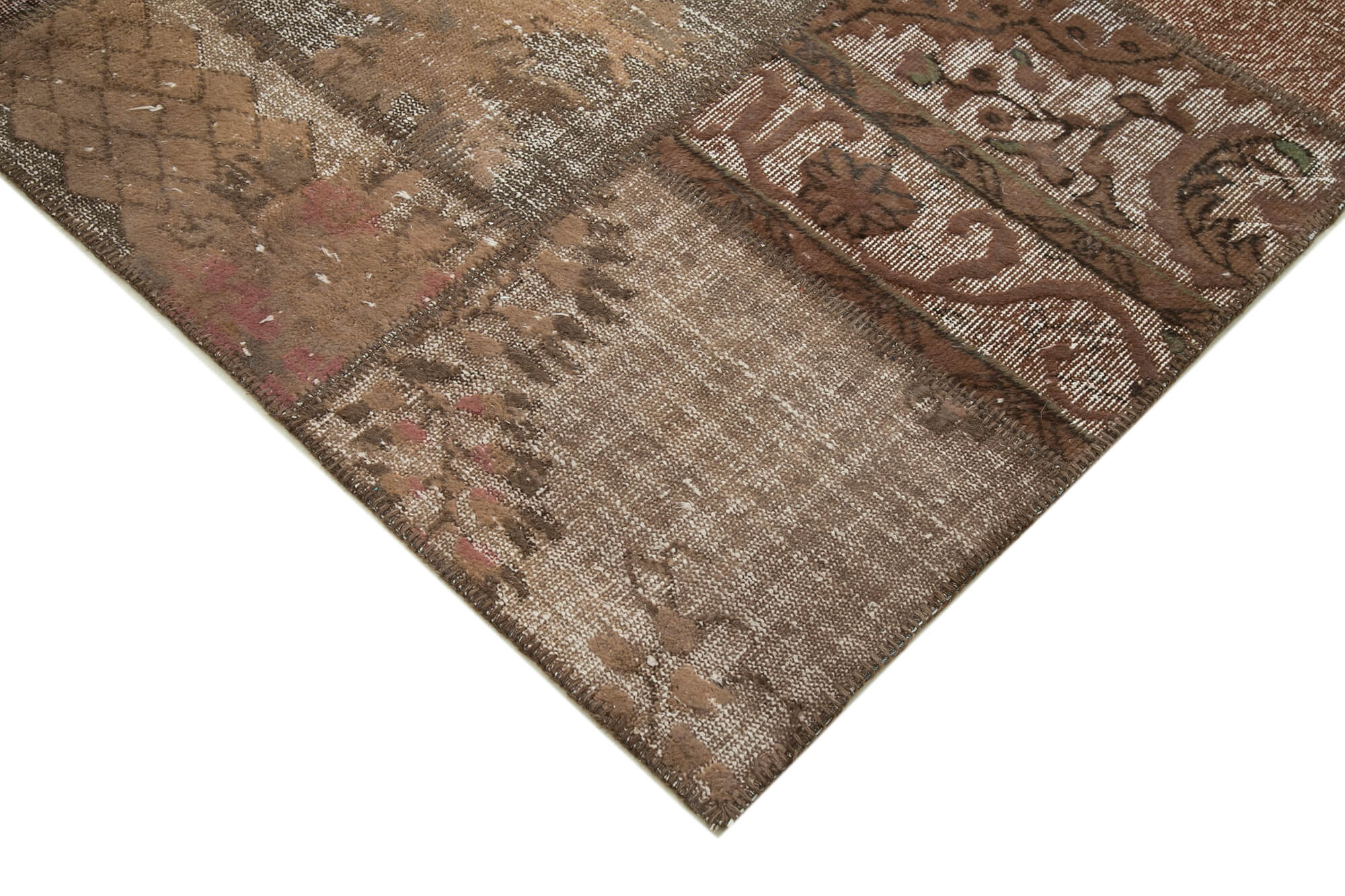 Handwoven oriental vintage 198 cm x 302 cm brown patchwork carpet