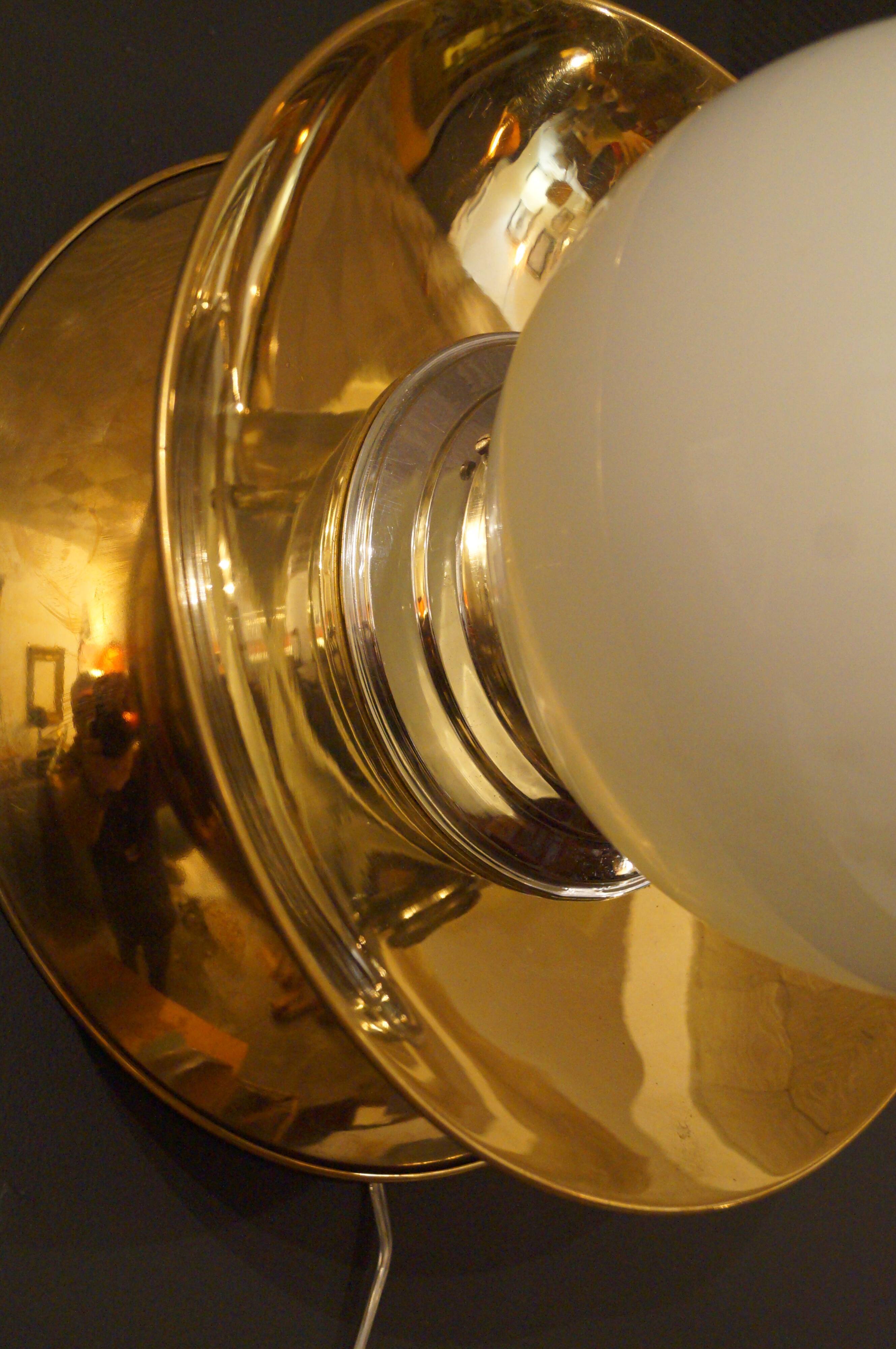 Brass and opaline wall lamp