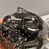 Table lamp in translucent glass with black inlaid glass.