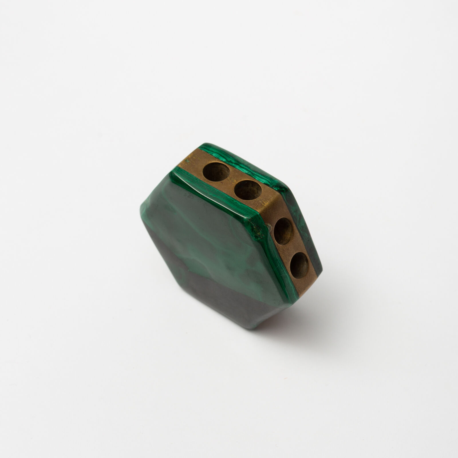 Pencil holder in malachite and brass (70s)