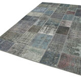 Hand-knotted oriental overdyed 197 cm x 300 cm grey patchwork carpet