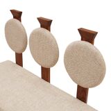 Contemporary Wooden Bench with Triple Circular Backrest Bouclé Upholstery, Italy