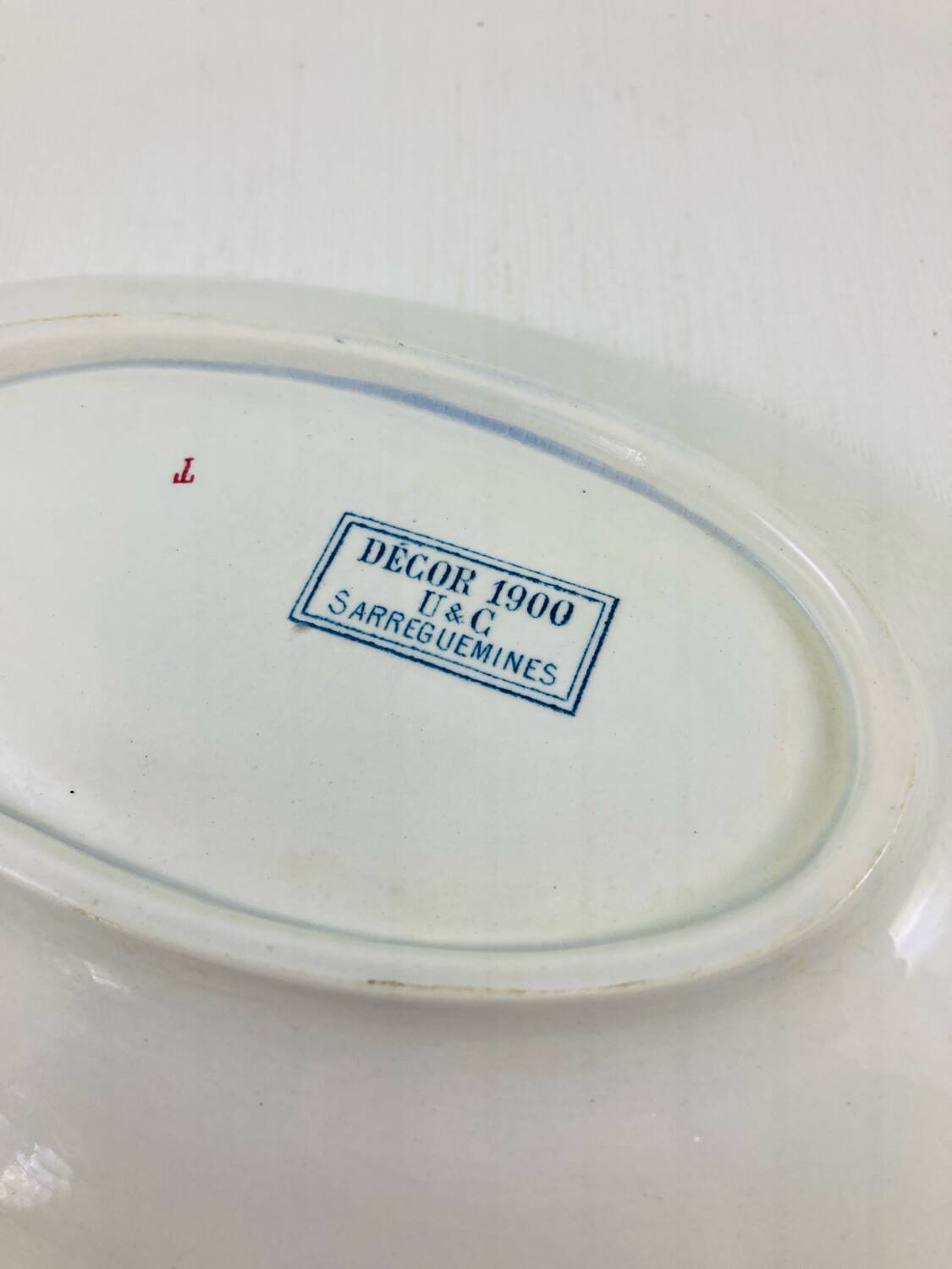 Oval Plate / Serving Dish Terre de Fer Sarreguemines model 1900 blue