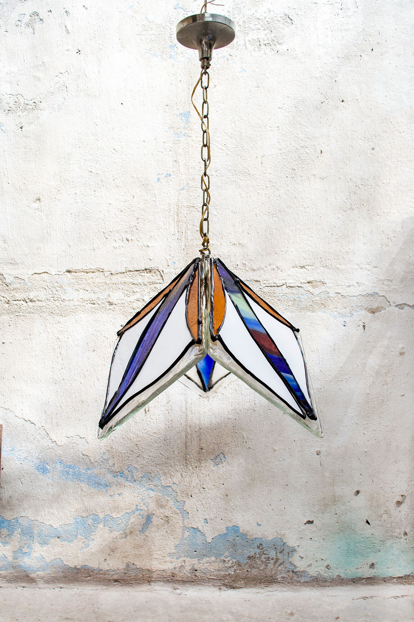 Lampadario vetro piombo colorato e silicone Italia Anni '70