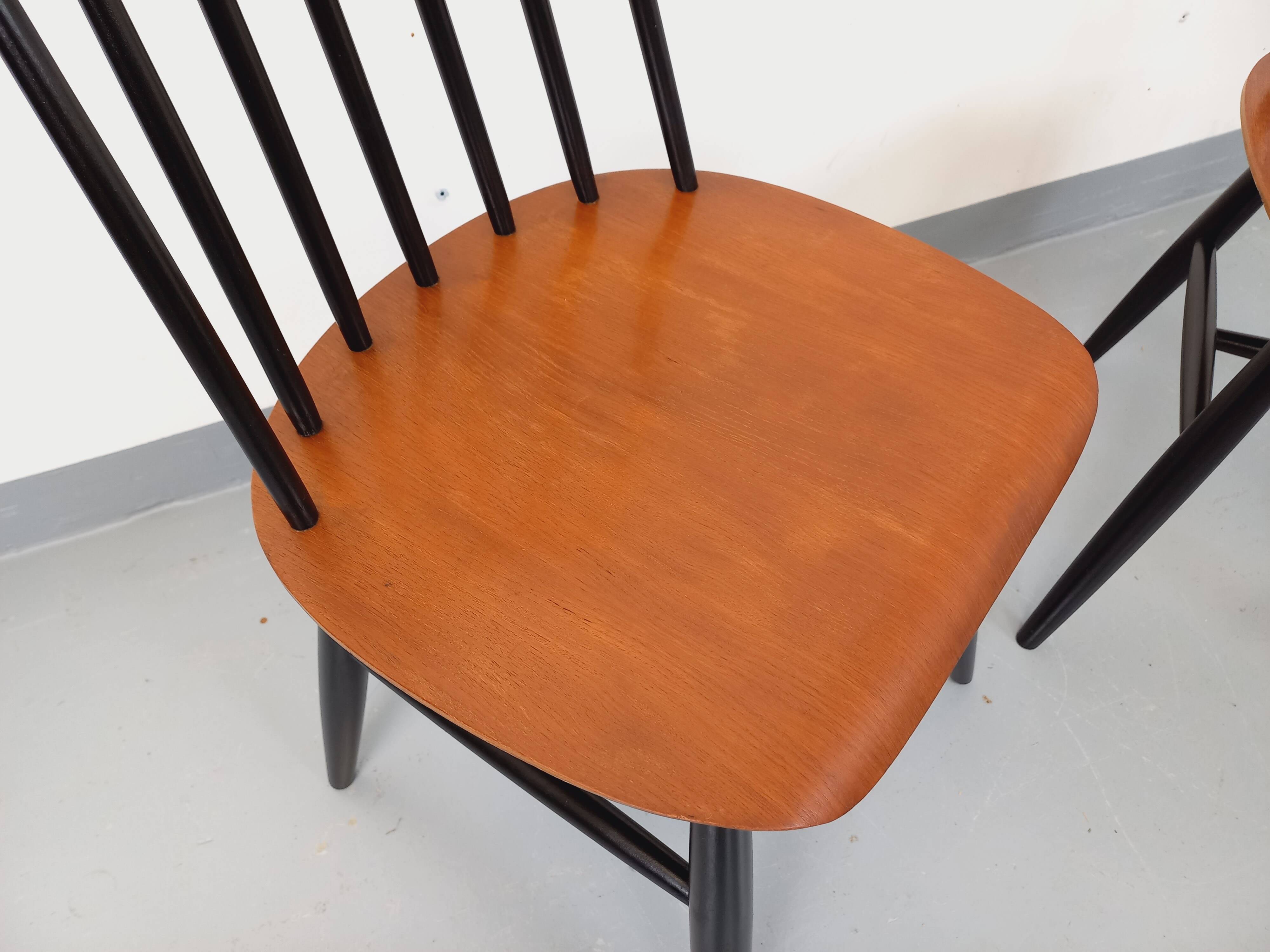 Pair of vintage Scandinavian chairs Fanett by Ilmari Tapiovaara in teak.