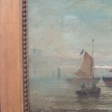 Tableau xix marine hst signed moreno, sailing boats fishermen, frame painting oil canvas