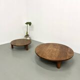 Duo of large modernist tripod coffee tables