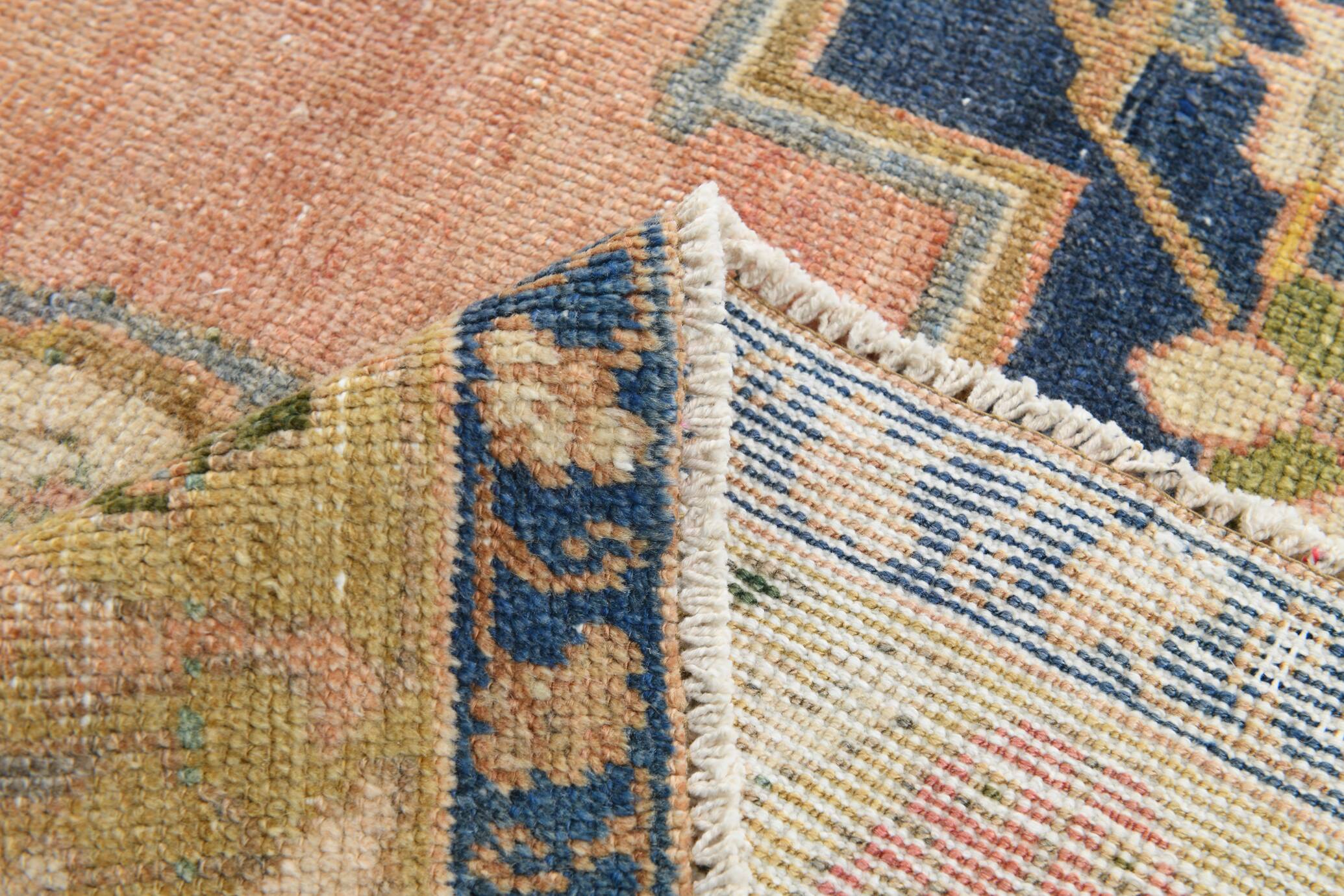 5x9 Peach Red Dark Blue Persian Area Rug, 153x290Cm SK 18900