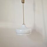 Rare Midcentury Brass and Milk Glass Pendant Kamenicky Senov, 1970s