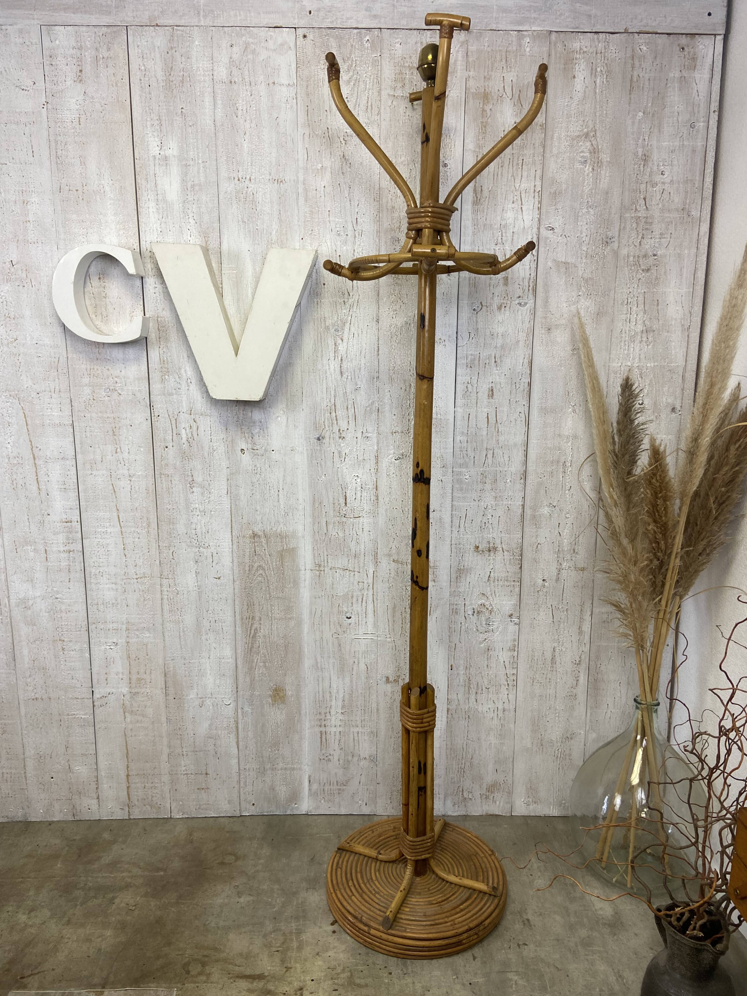 Vintage rattan coat rack