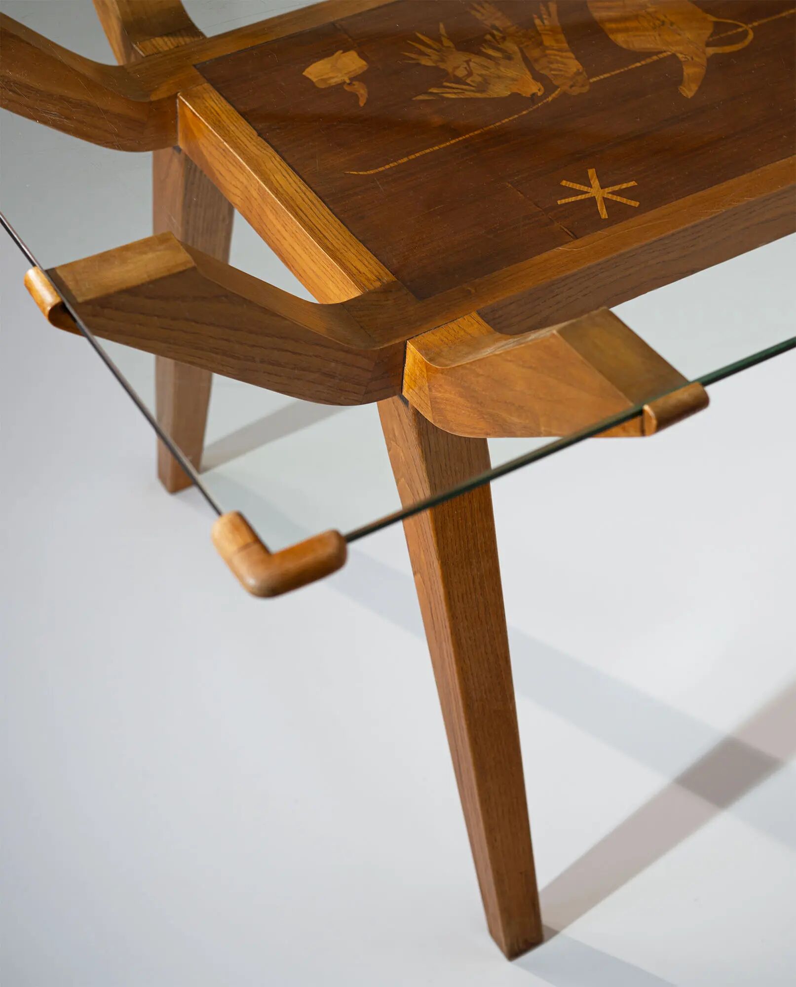 Mid-Century Italian dining table with wood inlay, 1950