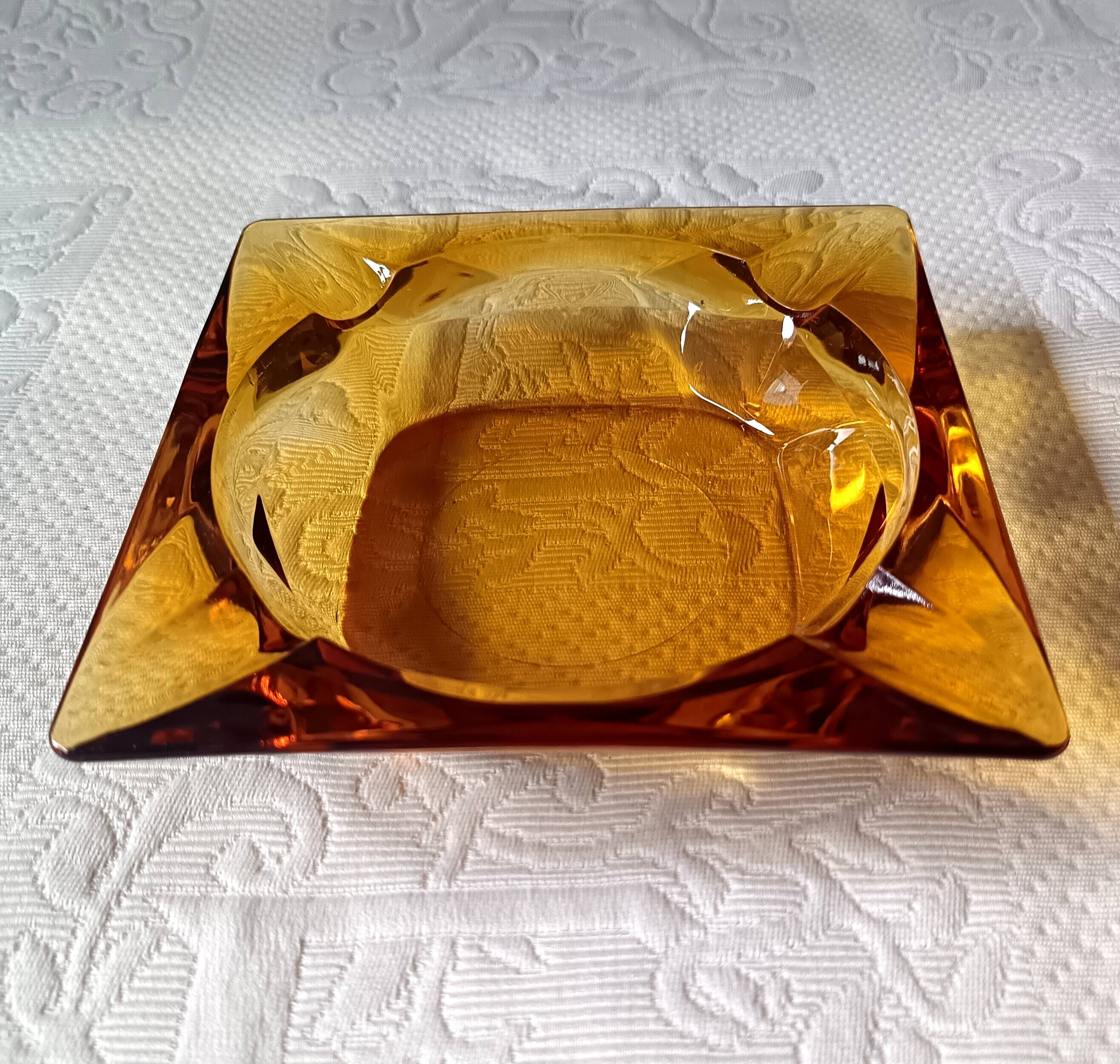 Cendrier vintage ambré carré, Anchor Hocking